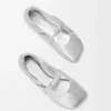 Pebble Soft ballerina i laminerat nappa-lammskinn Silver