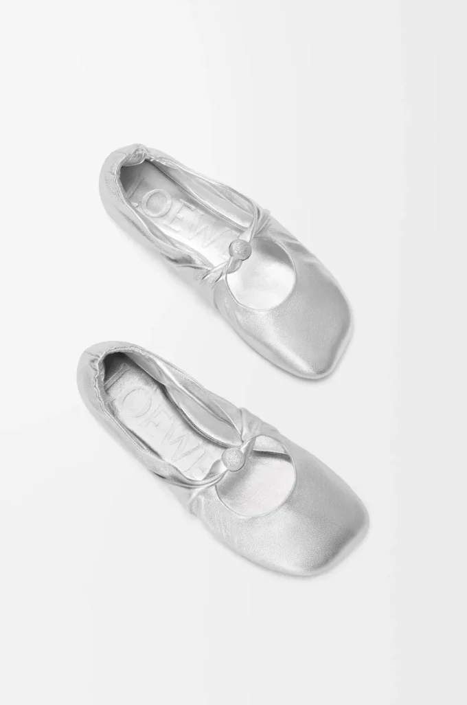 Pebble Soft ballerina i laminerat nappa-lammskinn Silver