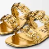 Petal Flower-sandaler i kalvskinn och kristaller Guld Petal Flower-sandaler i kalvskinn och kristaller Guld