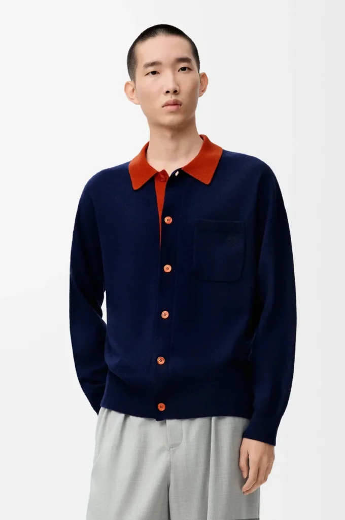 Polokofta i ull Marinblå/Orange Polokofta i ull Marinblå/Orange