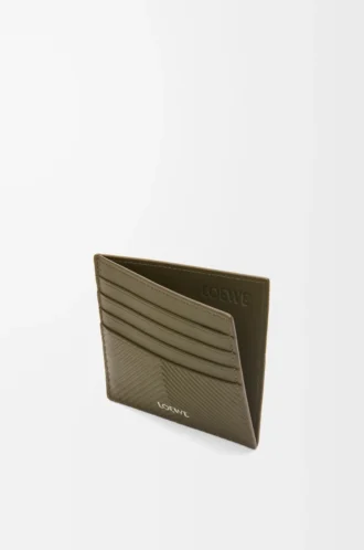 Öppen korthållare i texturerat klassiskt kalvskinn Dark Khaki
