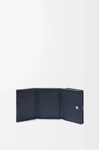 Puffer Anagram trefaldig plånbok i glänsande nappa kalvskinn Deep Navy