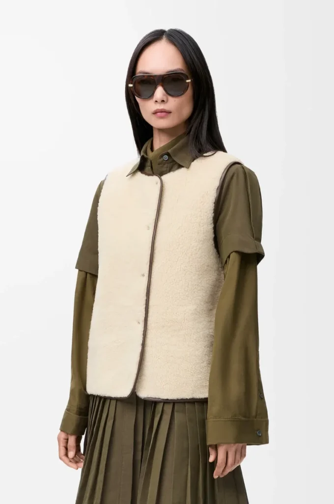 Pufferväst i shearling och bomullsblandning Svart Pufferväst i shearling och bomullsblandning Svart