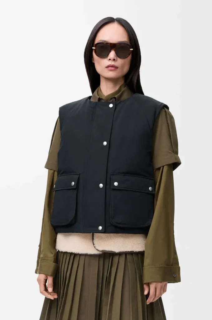 Pufferväst i shearling och bomullsblandning Svart Pufferväst i shearling och bomullsblandning Svart