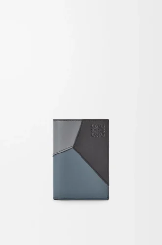 Puzzle bifold-kortfodral i klassiskt kalvskinn Asfaltgrå/Stormblå
