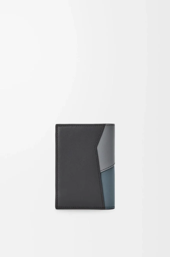 Puzzle bifold-kortfodral i klassiskt kalvskinn Asfaltgrå/Stormblå