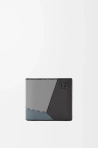 Puzzle bifold myntplånbok i klassiskt kalvskinn Asphalt Grey/Storm Blue