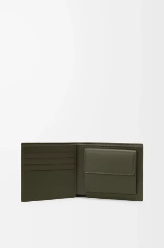 Puzzle bifold myntplånbok i klassiskt kalvskinn Dark Khaki