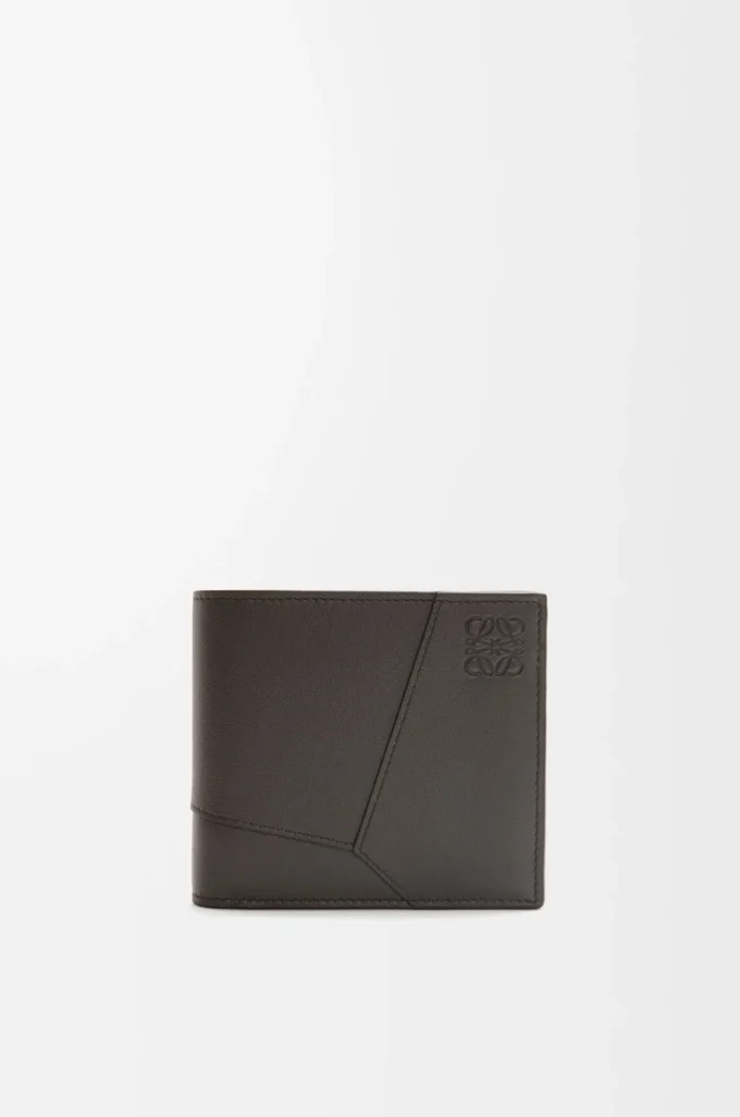 Puzzle bifold myntplånbok i klassiskt kalvskinn, mörkgrå