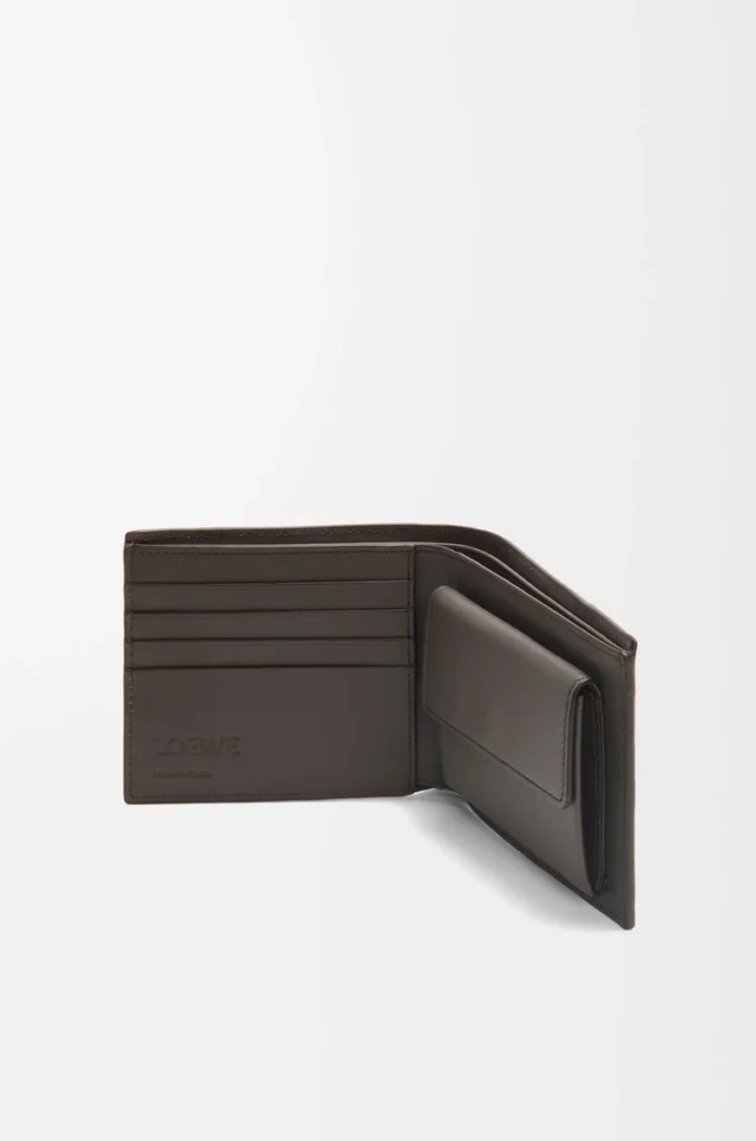 Puzzle bifold myntplånbok i klassiskt kalvskinn, mörkgrå