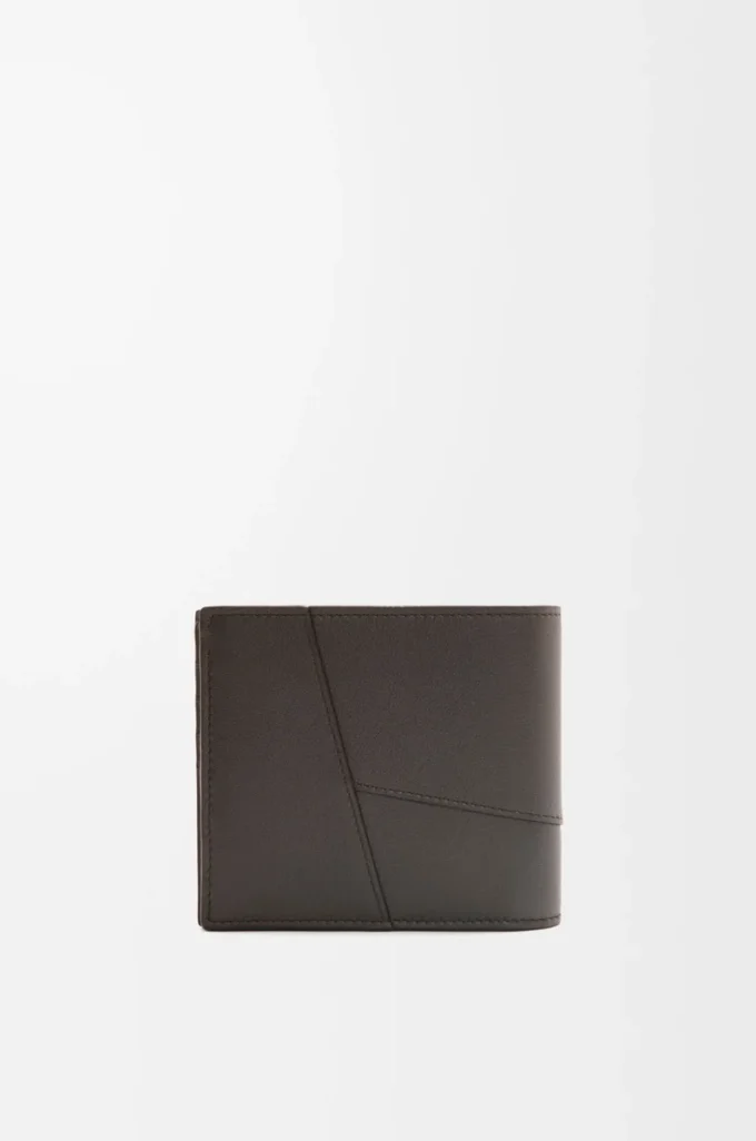 Puzzle bifold myntplånbok i klassiskt kalvskinn, mörkgrå