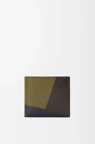 Puzzle bifold myntplånbok i klassiskt kalvskinn Oliv/Mörkbrun