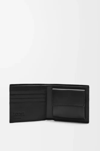 Puzzle bifold-myntplånbok i klassiskt kalvskinn Svart