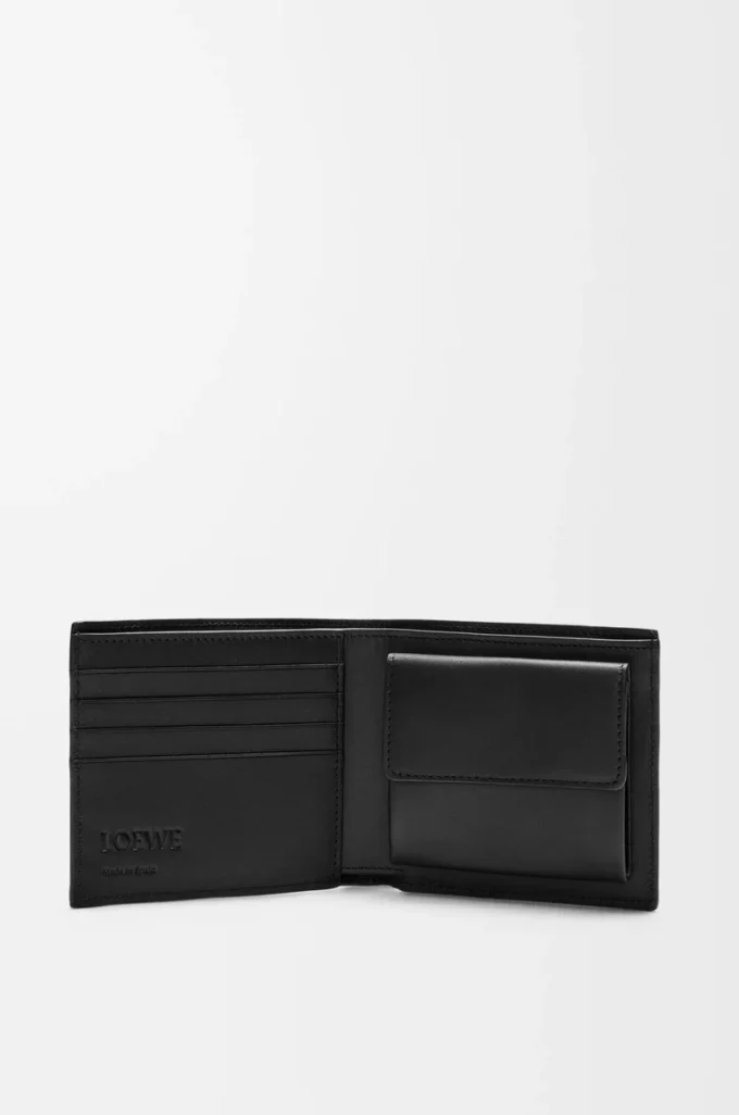 Puzzle bifold-myntplånbok i klassiskt kalvskinn Svart