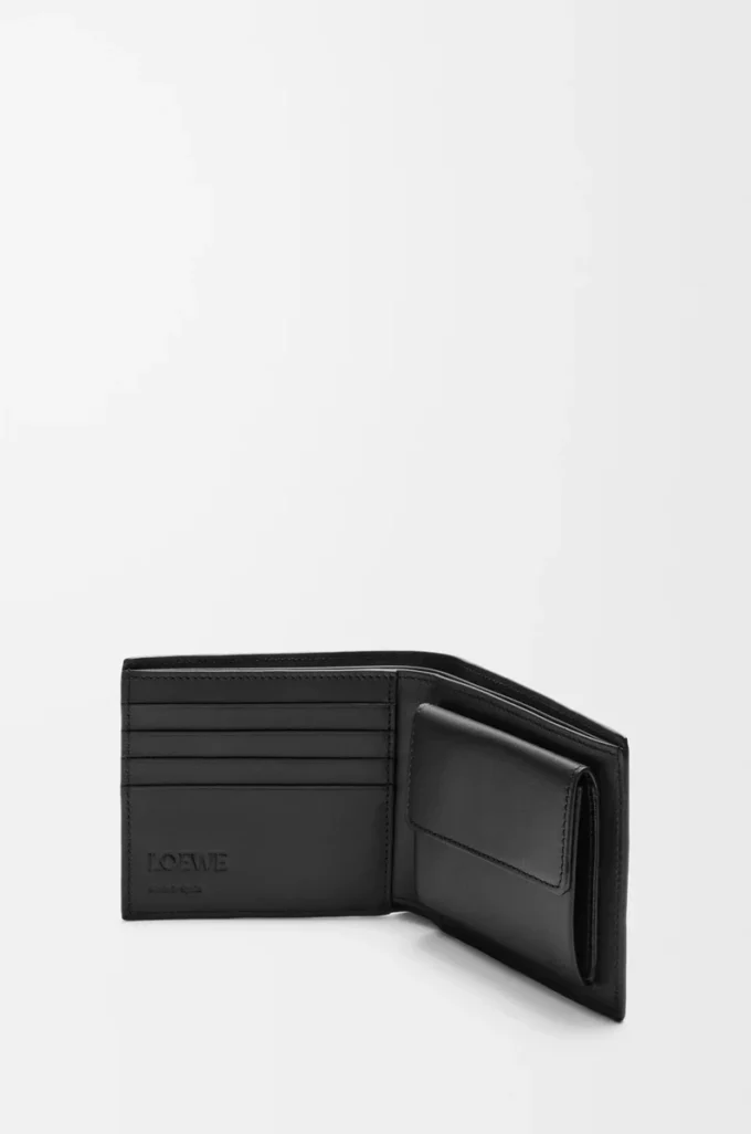 Puzzle bifold-myntplånbok i klassiskt kalvskinn Svart