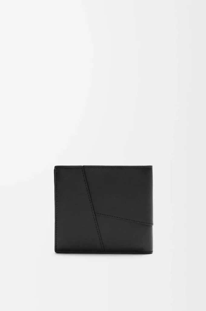 Puzzle bifold-myntplånbok i klassiskt kalvskinn Svart