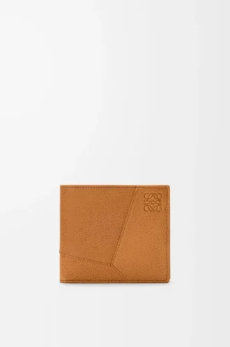 Puzzle bifold-myntplånbok i mjukt kornat kalvskinn Ljus Canyonbrun