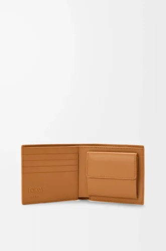 Puzzle bifold-myntplånbok i mjukt kornat kalvskinn Ljus Canyonbrun