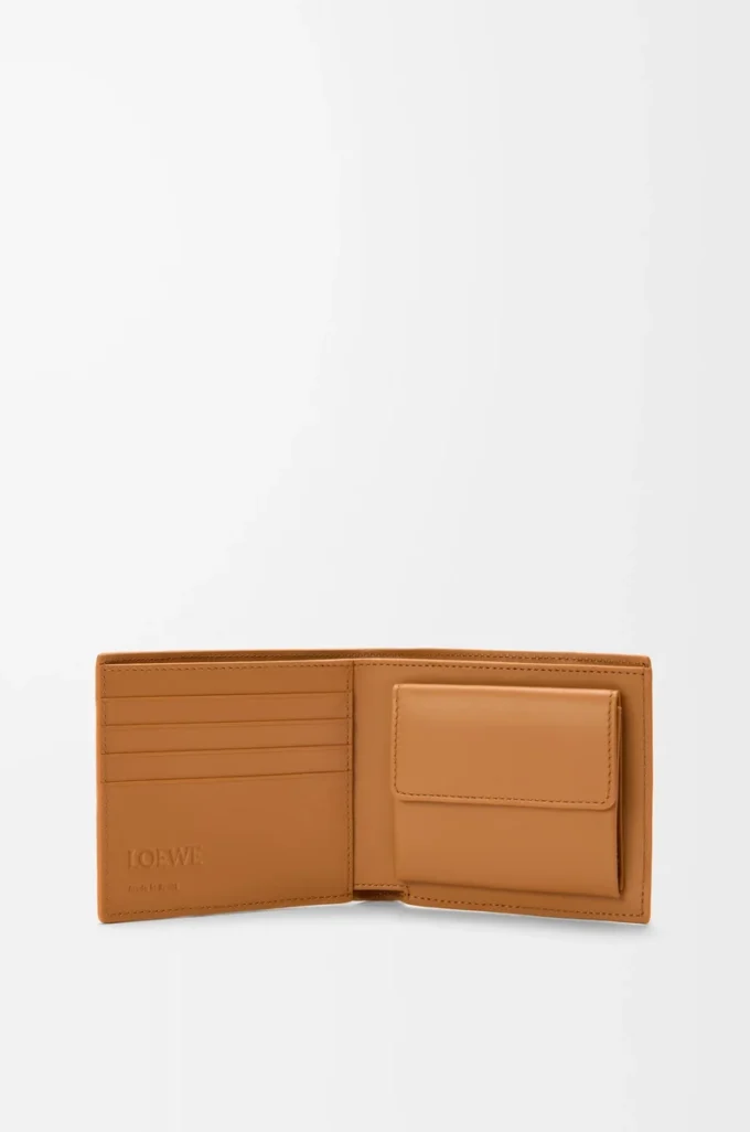 Puzzle bifold-myntplånbok i mjukt kornat kalvskinn Ljus Canyonbrun