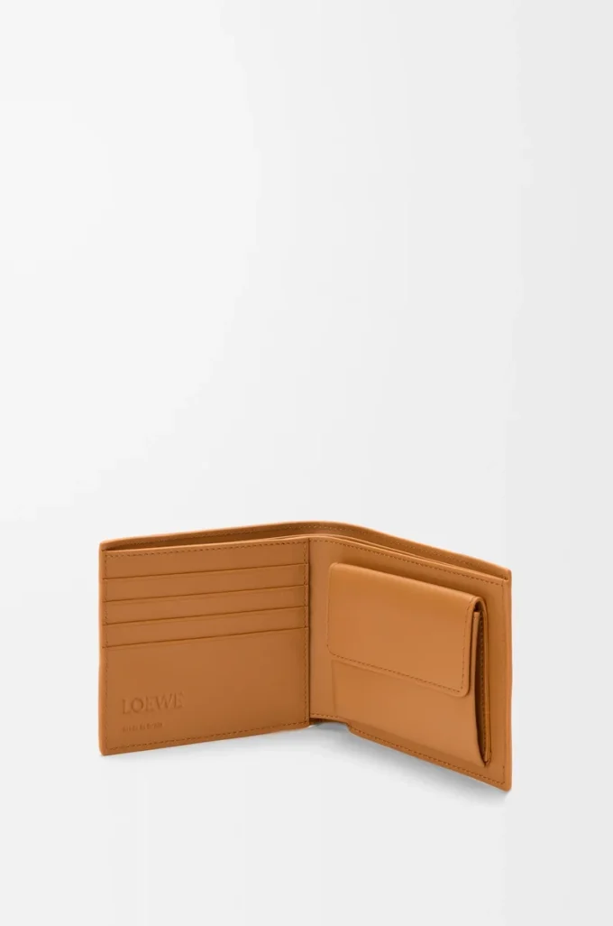 Puzzle bifold-myntplånbok i mjukt kornat kalvskinn Ljus Canyonbrun