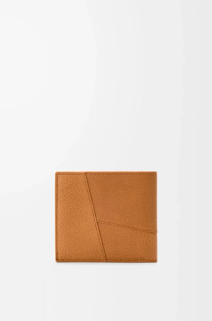 Puzzle bifold-myntplånbok i mjukt kornat kalvskinn Ljus Canyonbrun