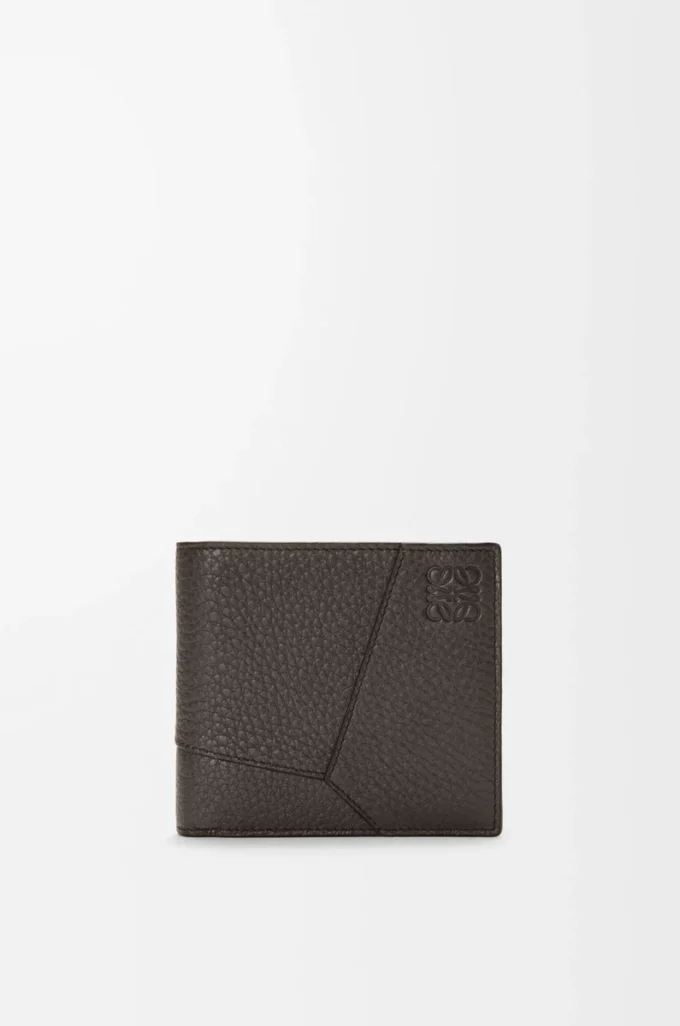 Puzzle bifold-myntplånbok i mjukt kornat kalvskinn Mörkgrå