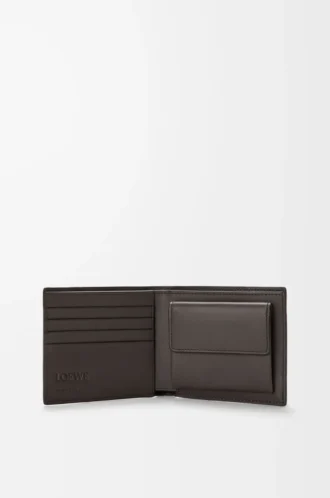Puzzle bifold-myntplånbok i mjukt kornat kalvskinn Mörkgrå