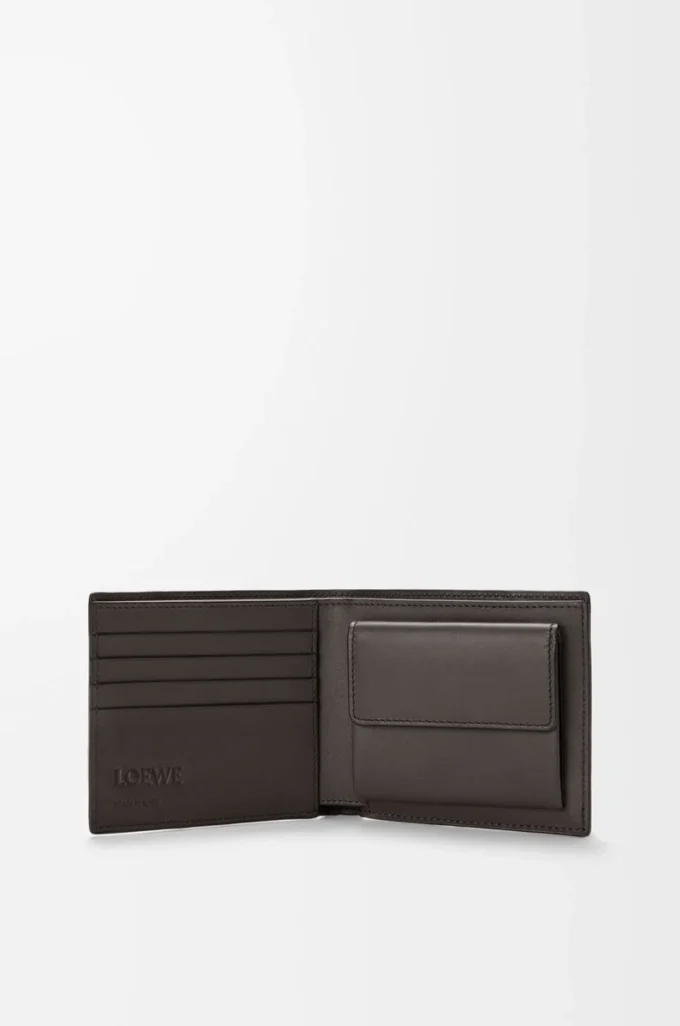 Puzzle bifold-myntplånbok i mjukt kornat kalvskinn Mörkgrå