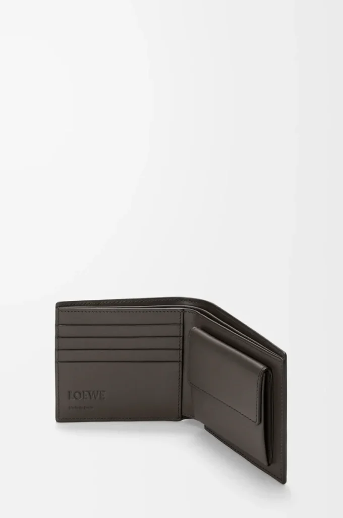 Puzzle bifold-myntplånbok i mjukt kornat kalvskinn Mörkgrå