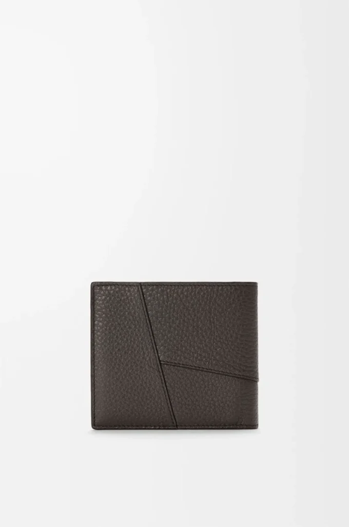 Puzzle bifold-myntplånbok i mjukt kornat kalvskinn Mörkgrå