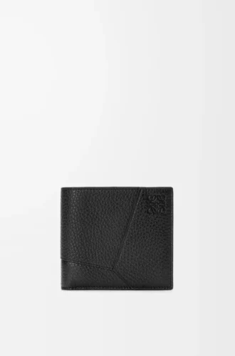 Puzzle bifold myntplånbok i mjukt kornat kalvskinn Svart