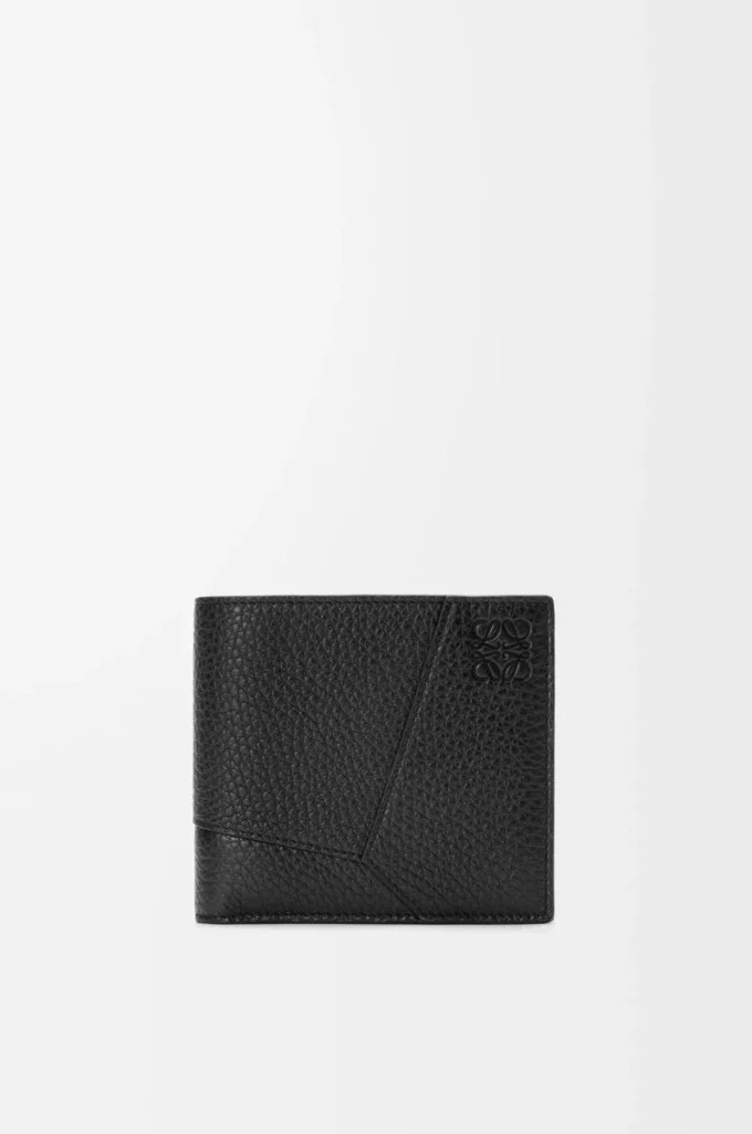 Puzzle bifold myntplånbok i mjukt kornat kalvskinn Svart