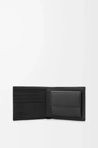 Puzzle bifold myntplånbok i mjukt kornat kalvskinn Svart