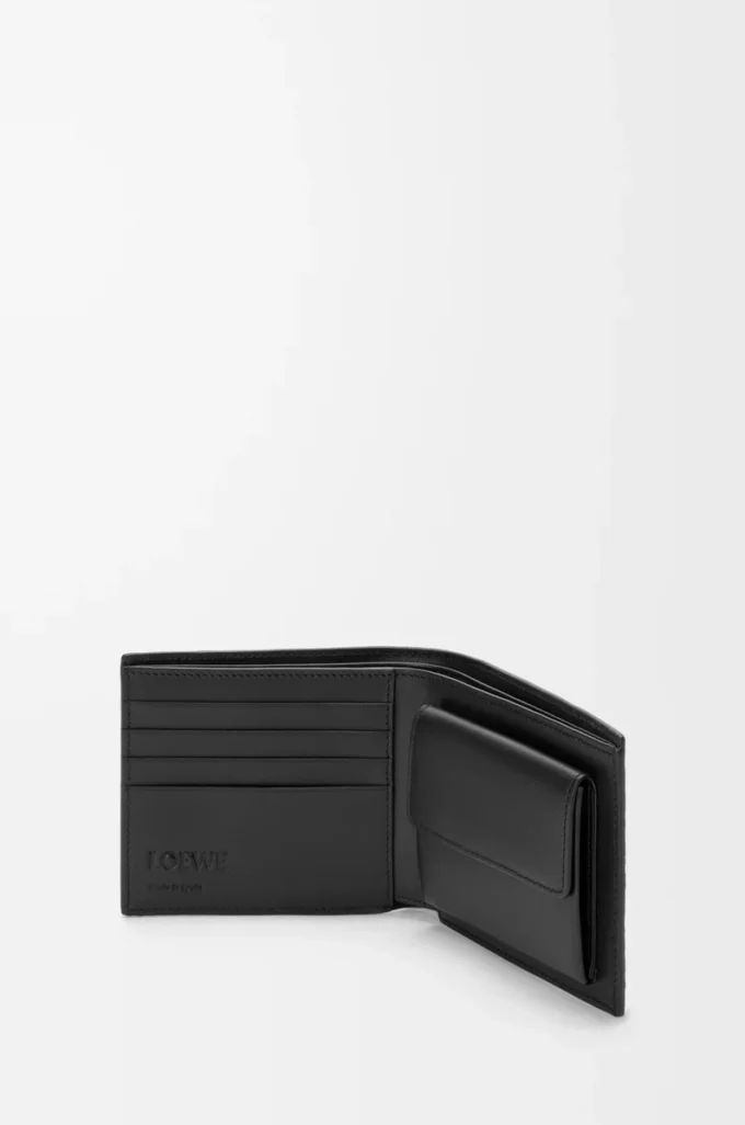 Puzzle bifold myntplånbok i mjukt kornat kalvskinn Svart