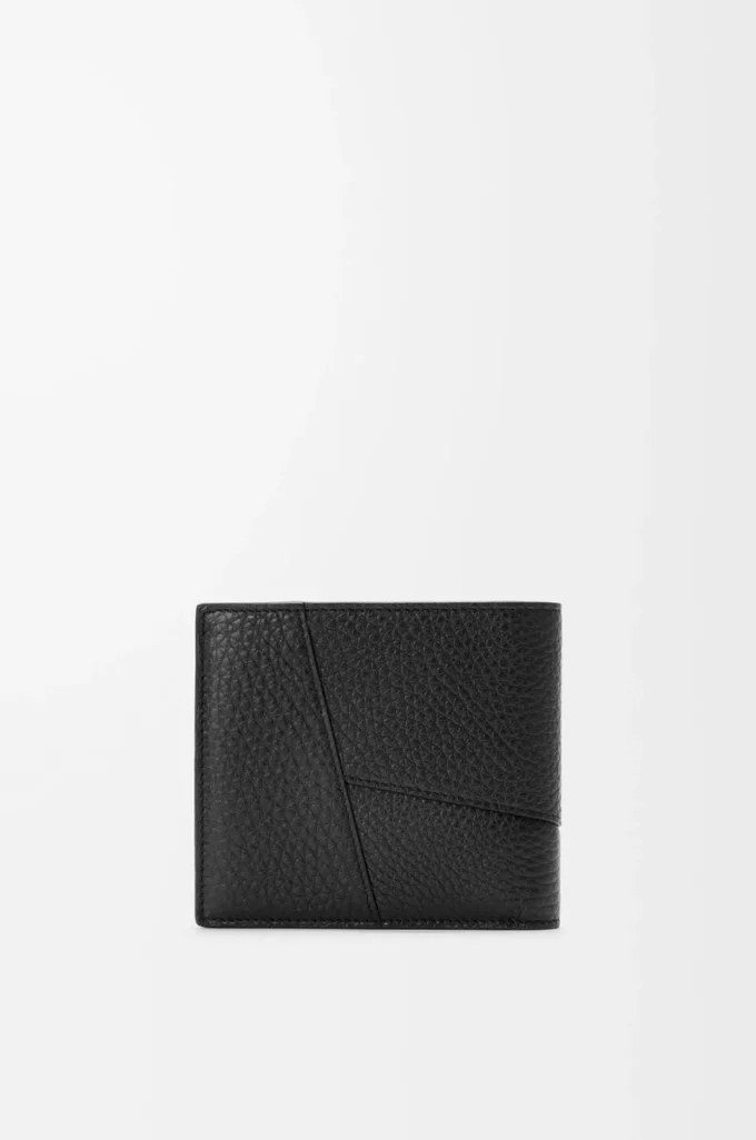 Puzzle bifold myntplånbok i mjukt kornat kalvskinn Svart