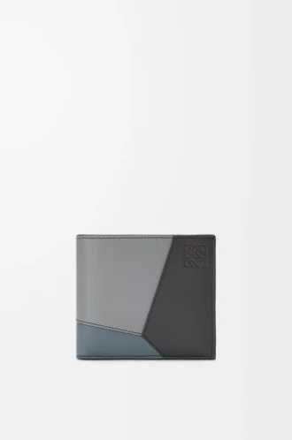 Puzzle bifold plånbok i klassiskt kalvskinn Asfaltgrå/Stormblå