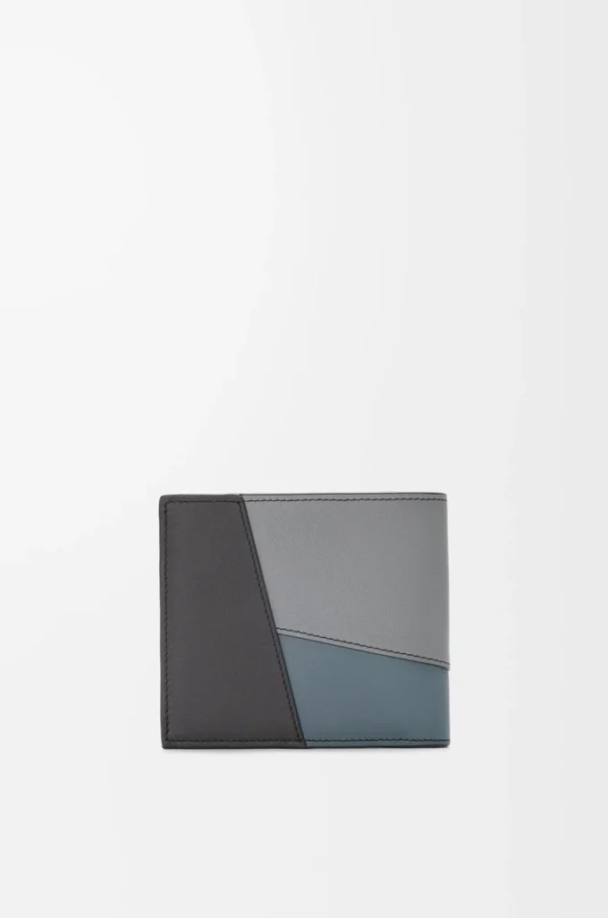 Puzzle bifold plånbok i klassiskt kalvskinn Asfaltgrå/Stormblå