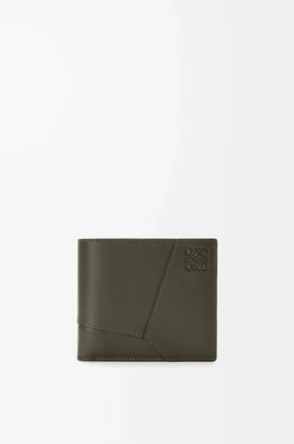 Puzzle bifold plånbok i klassiskt kalvskinn Dark Khaki