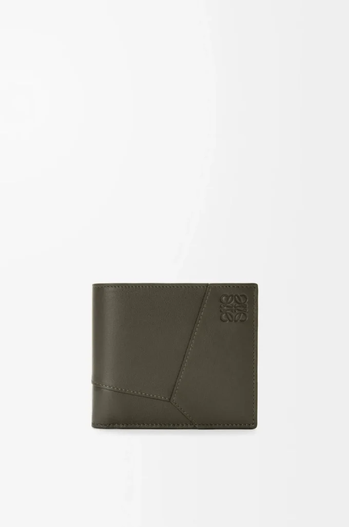 Puzzle bifold plånbok i klassiskt kalvskinn Dark Khaki