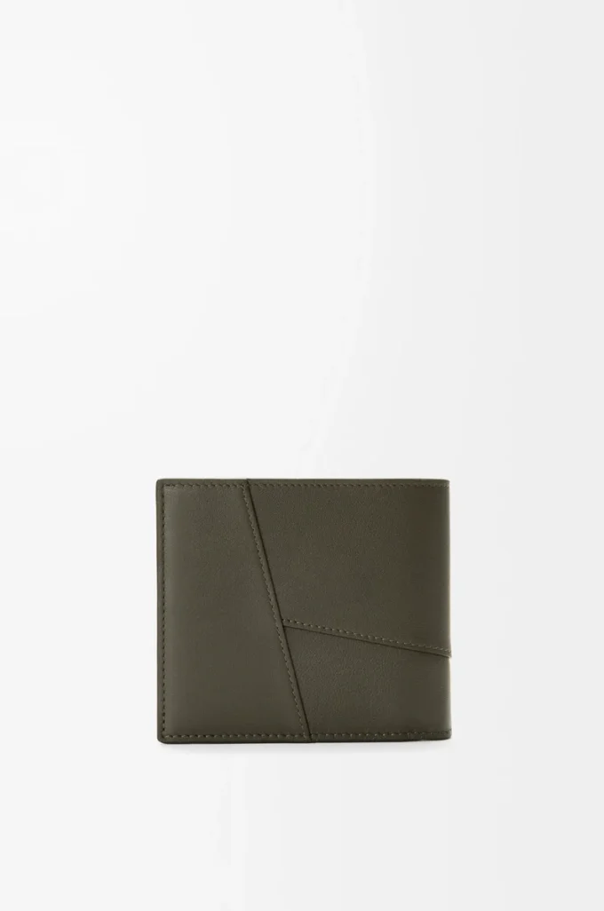 Puzzle bifold plånbok i klassiskt kalvskinn Dark Khaki