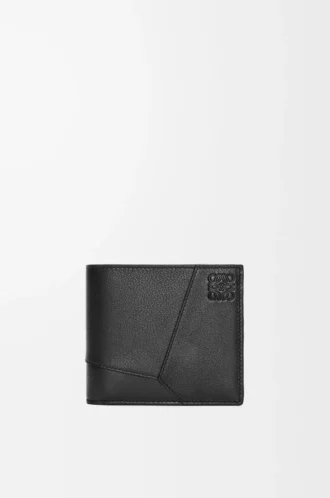 Puzzle bifold plånbok i klassiskt kalvskinn Svart