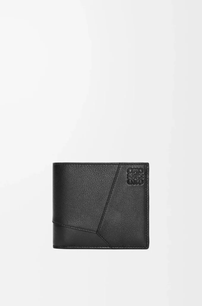 Puzzle bifold plånbok i klassiskt kalvskinn Svart