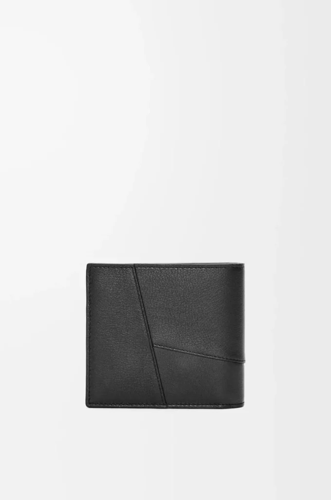 Puzzle bifold plånbok i klassiskt kalvskinn Svart