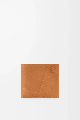 Puzzle bifold plånbok i mjukt kornat kalvskinn Ljus Canyonbrun