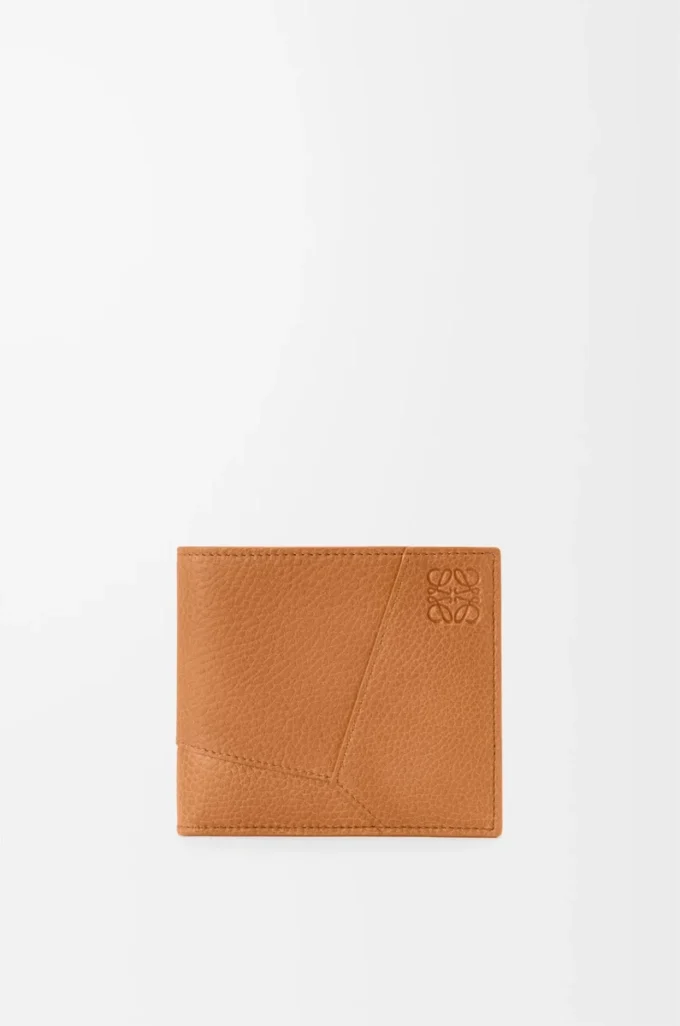 Puzzle bifold plånbok i mjukt kornat kalvskinn Ljus Canyonbrun