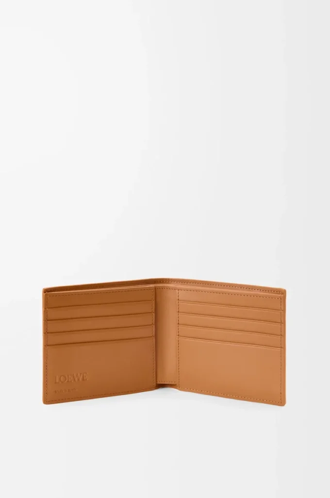 Puzzle bifold plånbok i mjukt kornat kalvskinn Ljus Canyonbrun