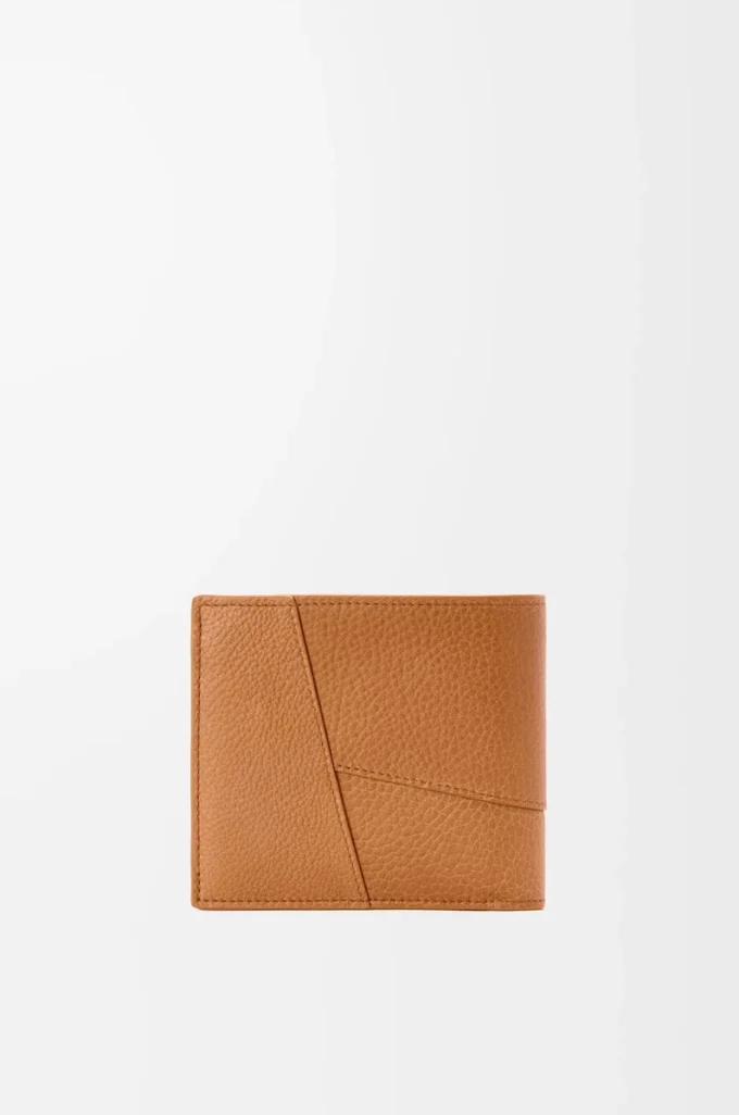 Puzzle bifold plånbok i mjukt kornat kalvskinn Ljus Canyonbrun