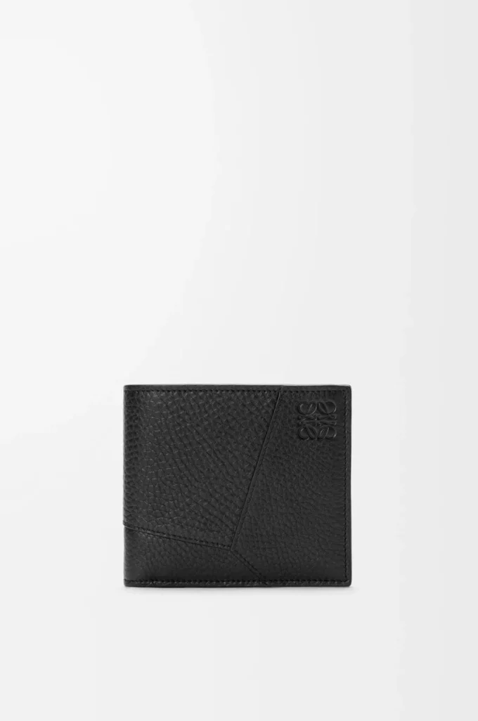 Puzzle bifold plånbok i mjukt kornat kalvskinn Svart