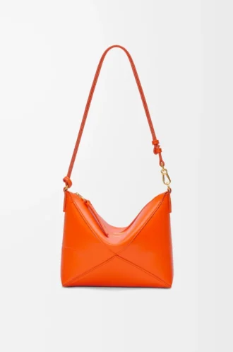 Puzzle Fold-påse i glänsande nappa-kalvskinn Vivid Orange