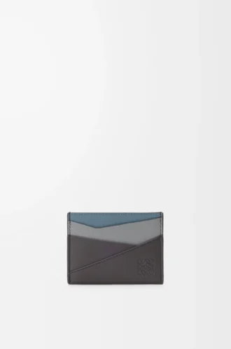 Puzzle kortfodral i klassiskt kalvskinn Asphalt Grey/Storm Blue